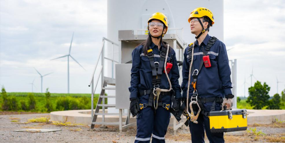  Inspection technicians preparing and progress check of a wind turbine