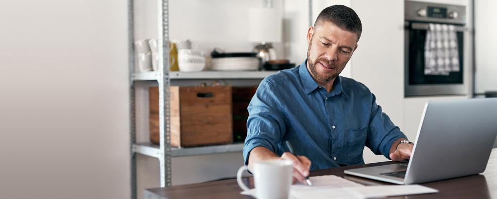 man studying at home